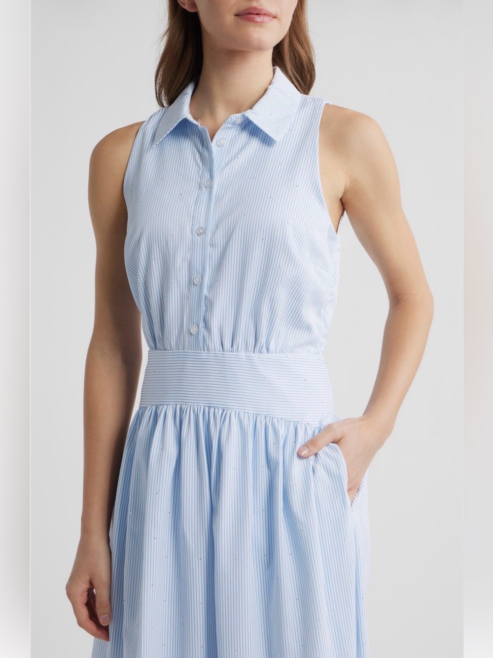 Sam Edelman Light Blue Striped Sleeveless Shirtdress